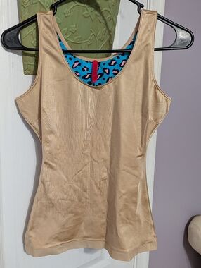 SPANX Nude Tank Top with Blue Leopard Lining